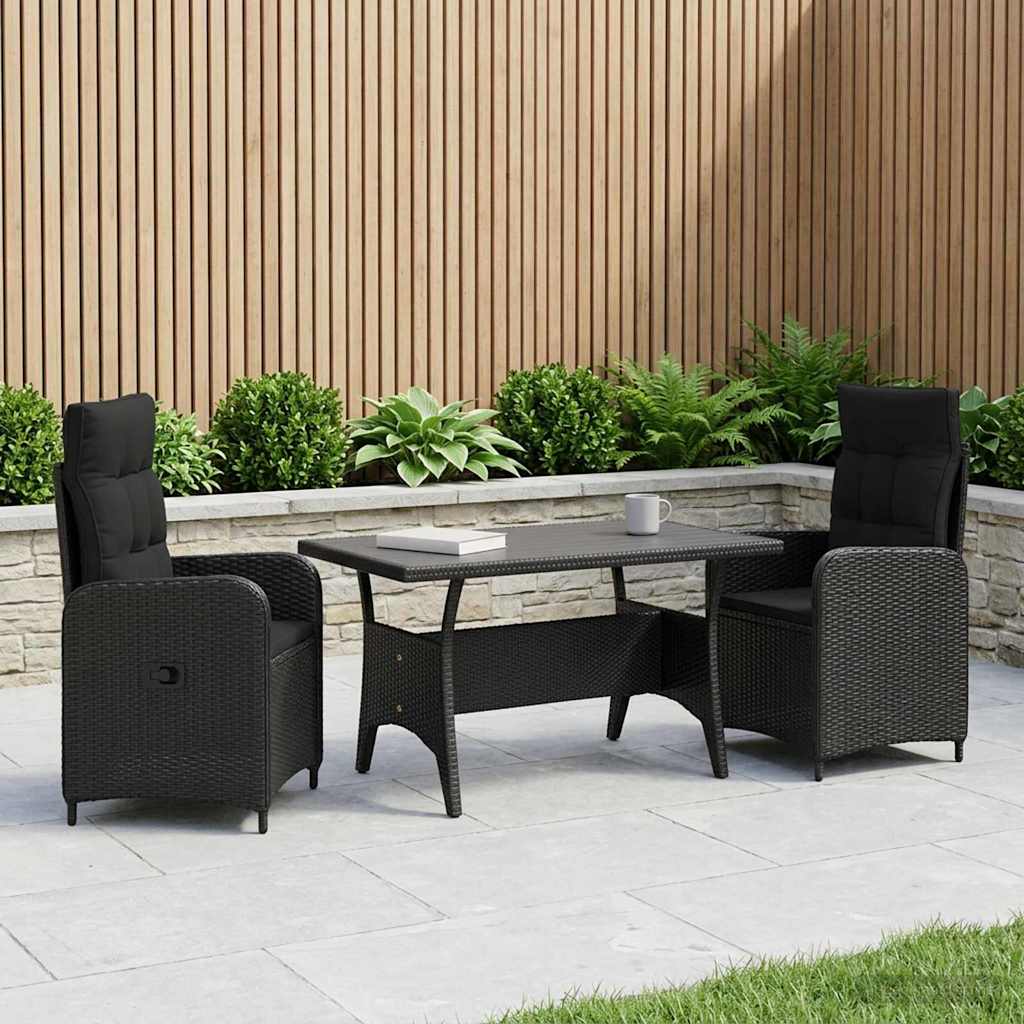 vidaXL Buiten eettafelset 3 pcs Zwart poly rattan