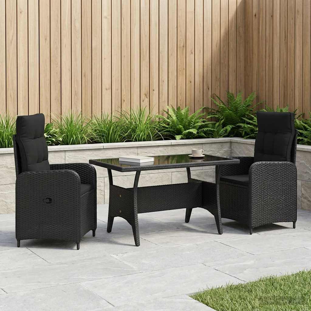 vidaXL Buiten eettafelset 3 pcs Zwart poly rattan