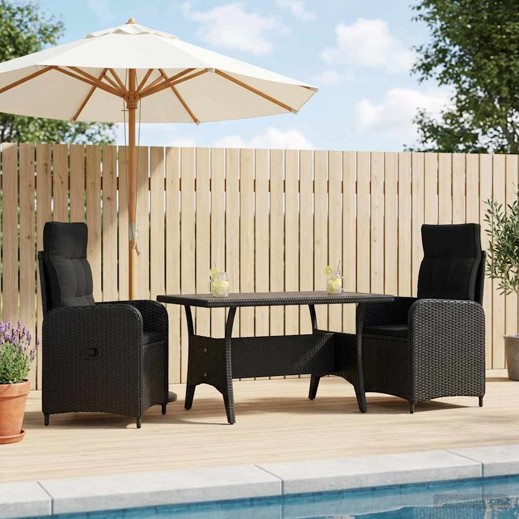 vidaXL Buiten eettafelset 3 pcs Zwart poly rattan
