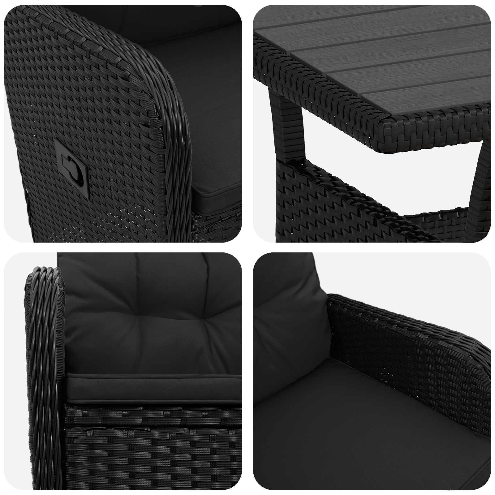 vidaXL Buiten eettafelset 3 pcs Zwart poly rattan