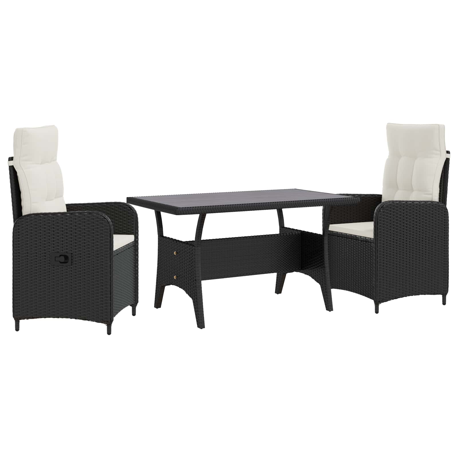 vidaXL Buiten eettafelset 3 pcs Zwart poly rattan