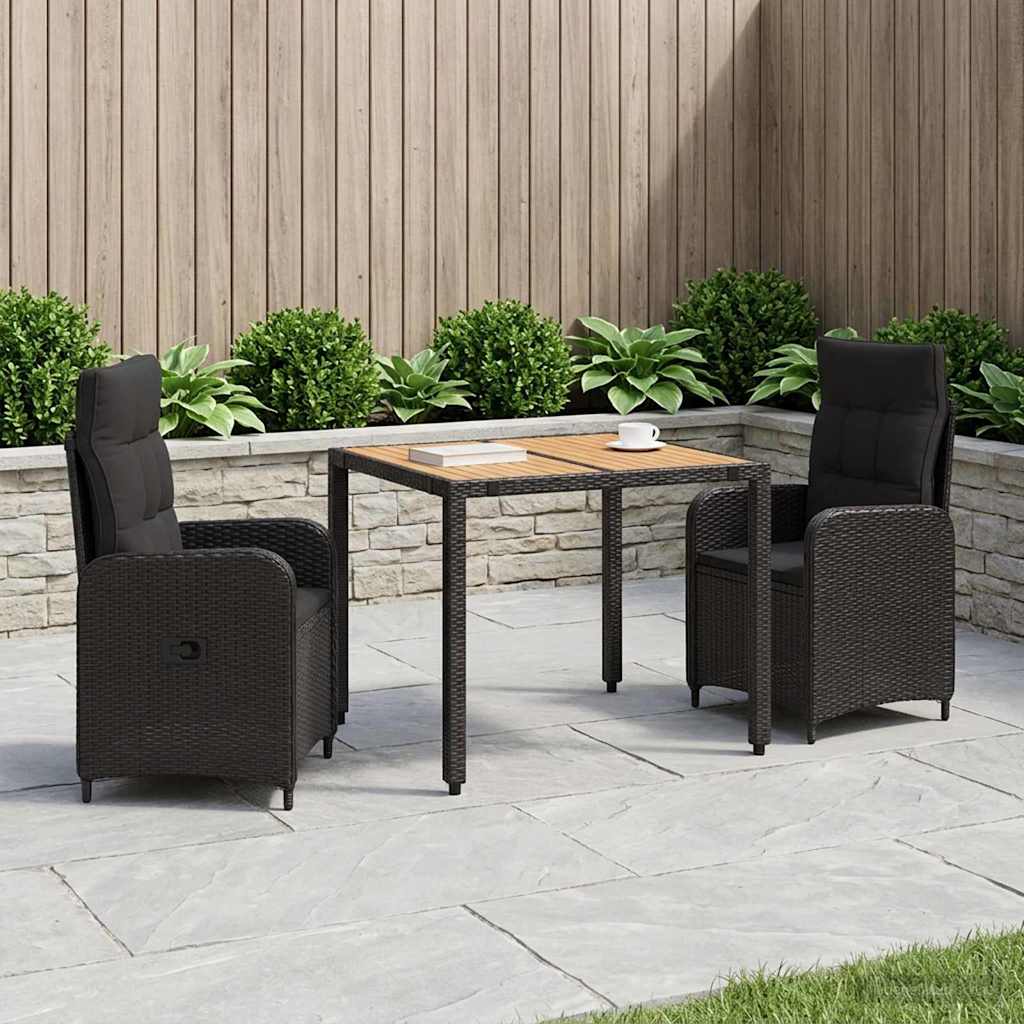vidaXL Buiten eettafelset 3 st Zwart PE Rattan en Poeder-Coated Staal
