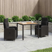 vidaXL Buiten eettafelset 3 st Zwart PE Rattan en Poeder-Coated Staal