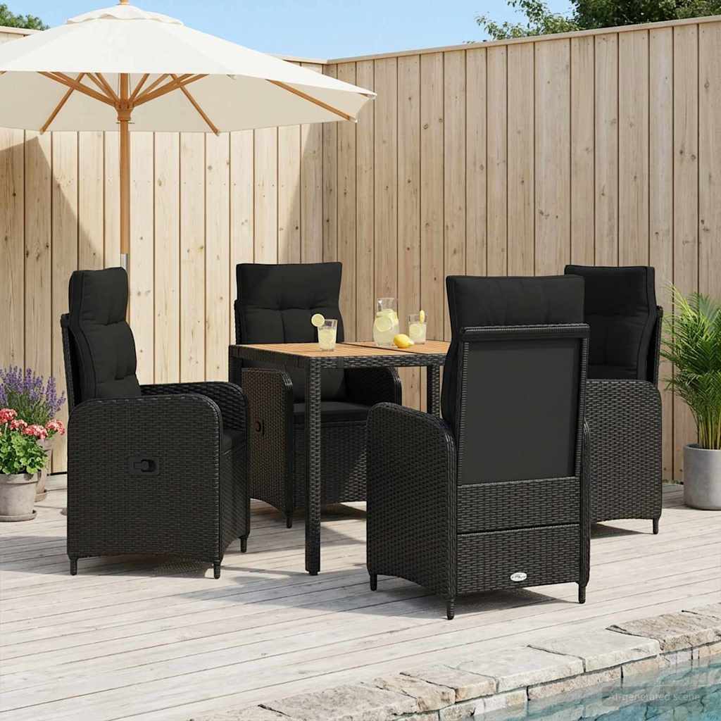 vidaXL Buiten eettafelset 3 st Zwart PE Rattan en Poeder-Coated Staal
