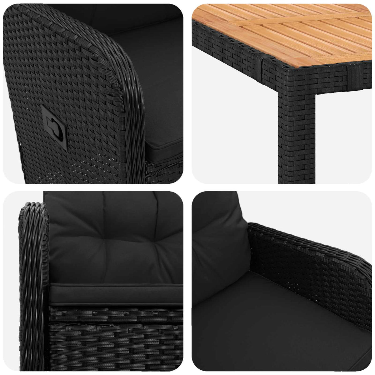 vidaXL Buiten eettafelset 3 st Zwart PE Rattan en Poeder-Coated Staal