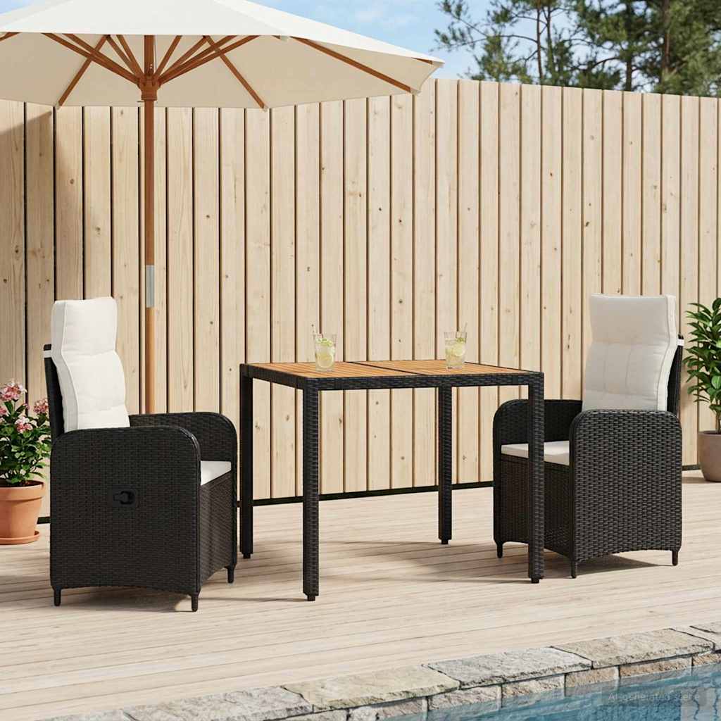 vidaXL Buiten eettafelset 3 st Zwart PE Rattan en Poeder-Coated Staal