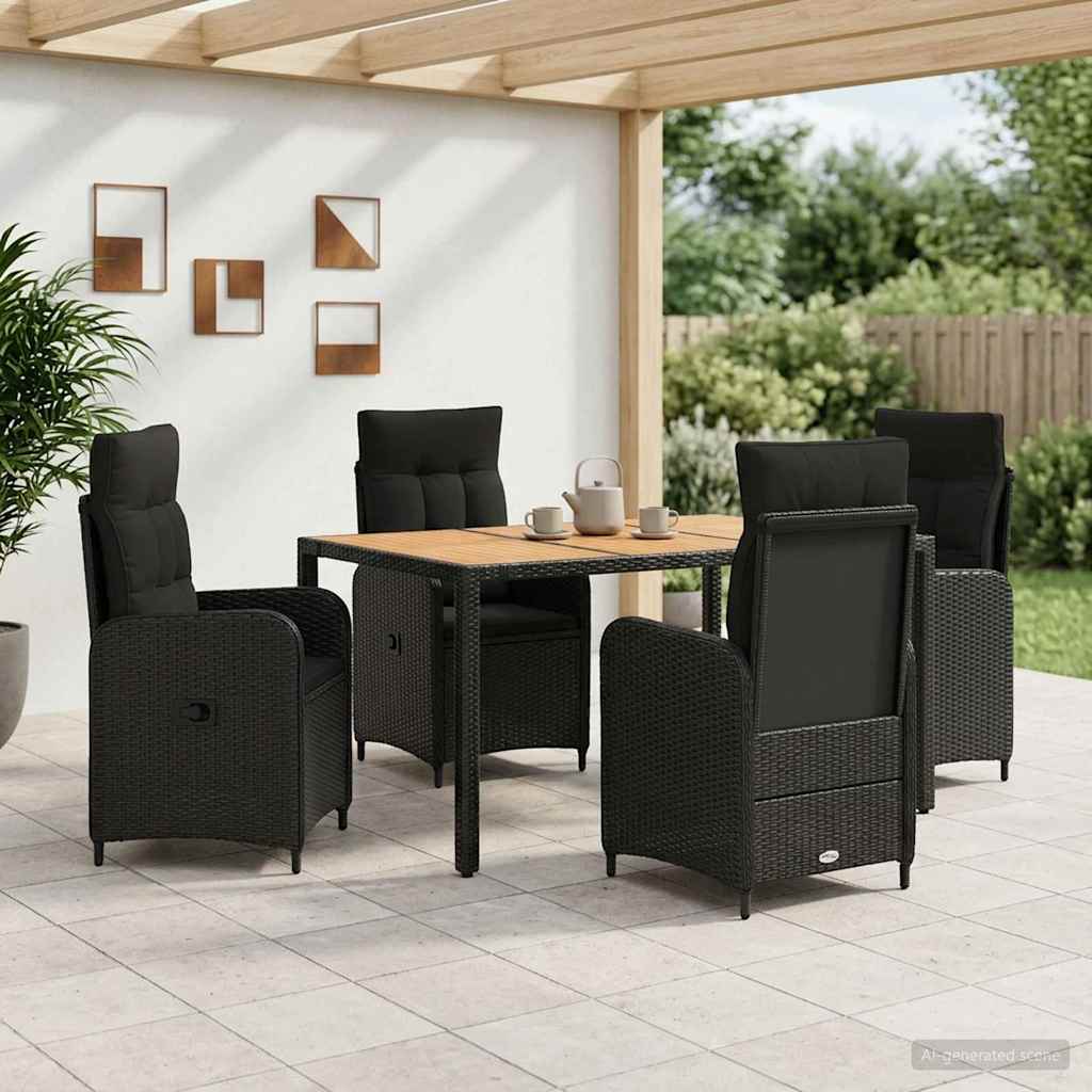 vidaXL Buiten eettafelset 3 st Zwart PE Rattan en Poeder-Coated Staal