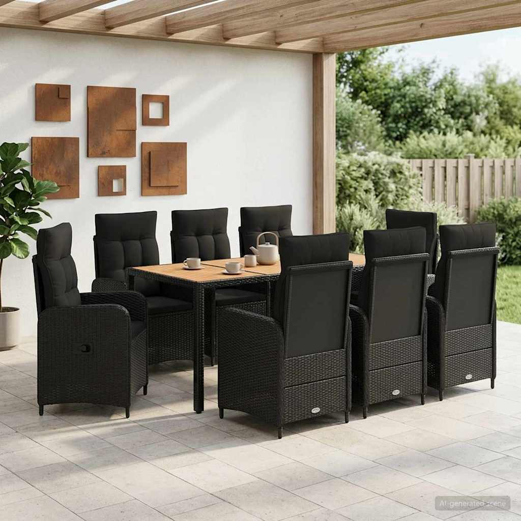 vidaXL Buiten eettafelset 3 st Zwart PE Rattan en Poeder-Coated Staal