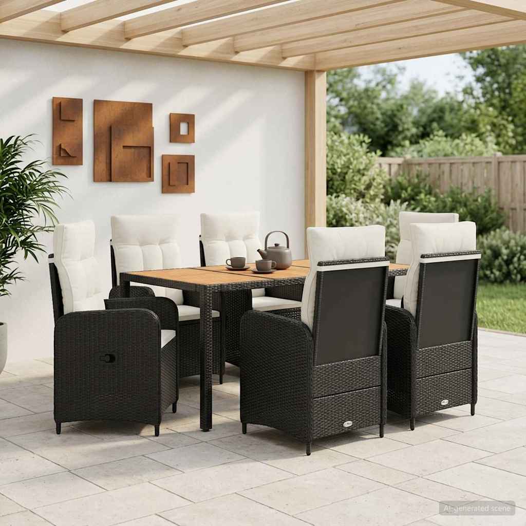 vidaXL Buiten eettafelset 3 st Zwart PE Rattan en Poeder-Coated Staal