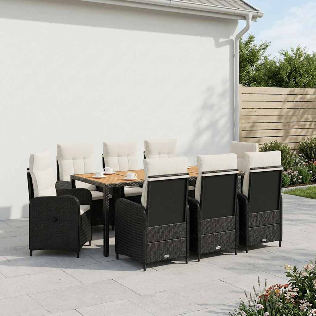 vidaXL Buiten eettafelset 3 st Zwart PE Rattan en Poeder-Coated Staal