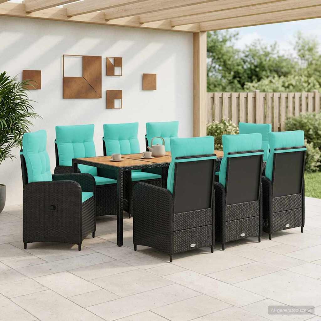 vidaXL Buiten eettafelset 3 st Zwart PE Rattan en Poeder-Coated Staal