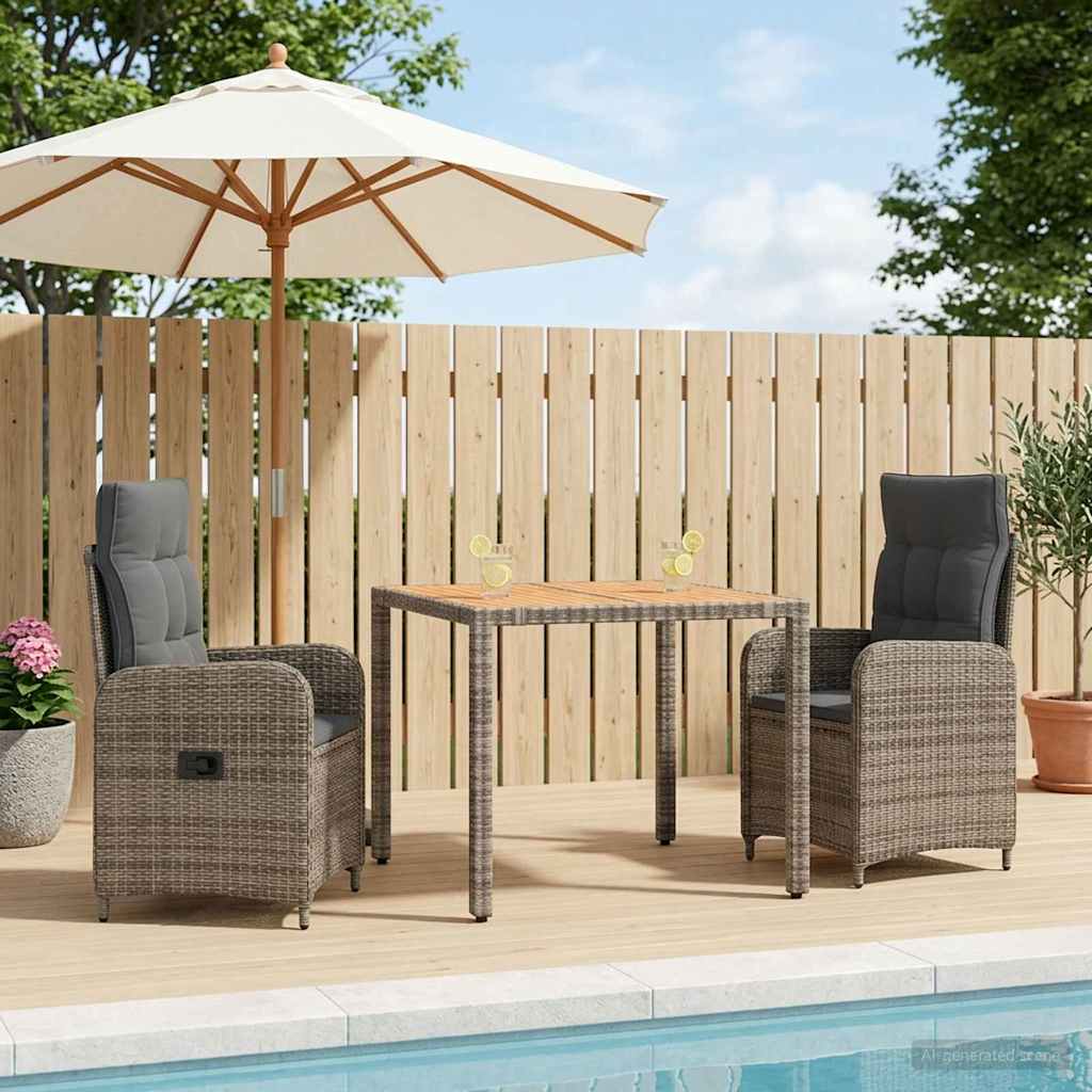 vidaXL Buiten eettafelset 3 st Zwart PE Rattan en Poeder-Coated Staal