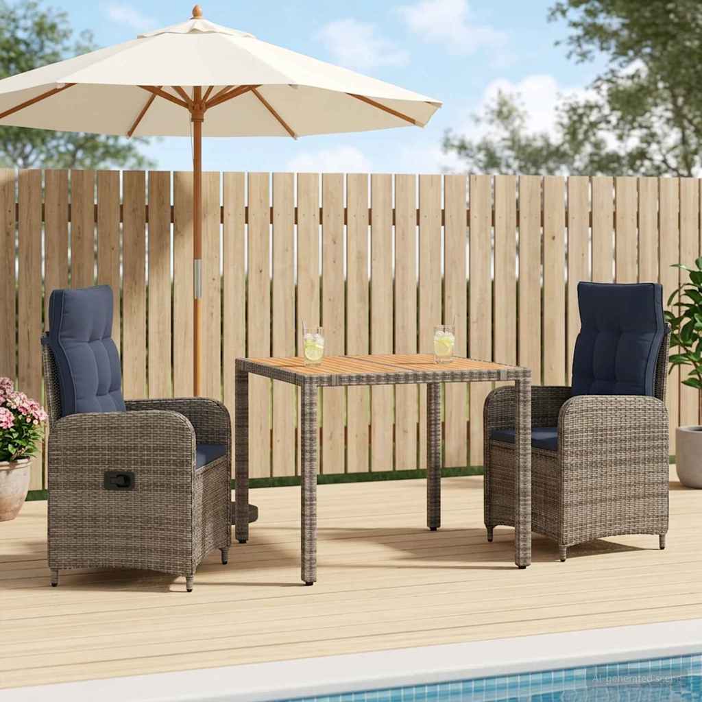 vidaXL Buiten eettafelset 3 st Zwart PE Rattan en Poeder-Coated Staal