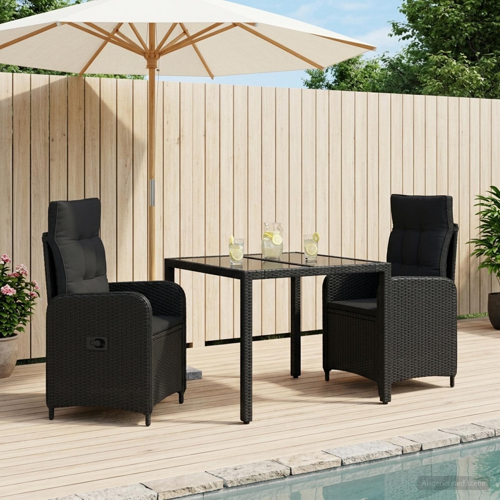 vidaXL Buiten eettafelset 3 pcs PE Rattan en Poeder-Coated Staal
