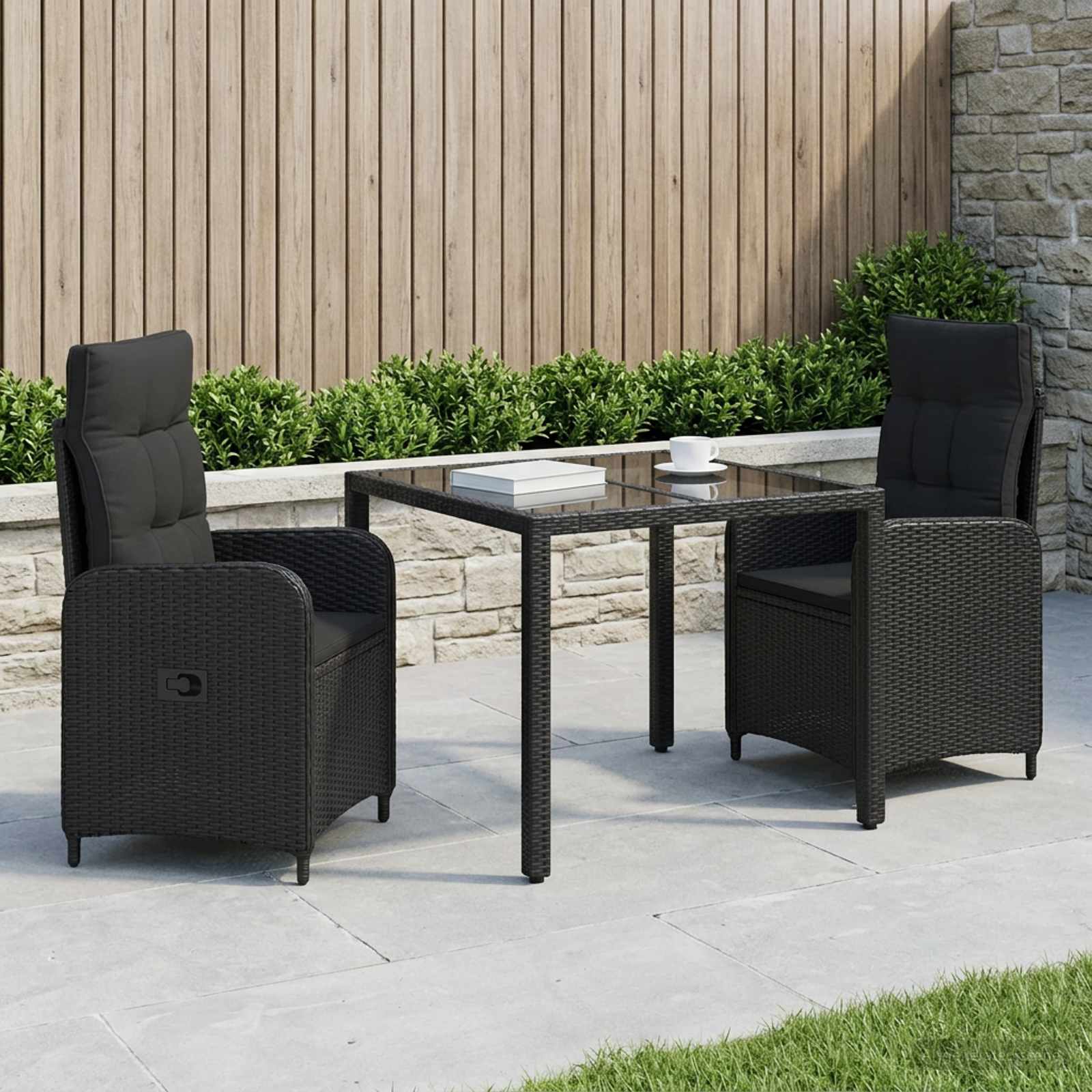 vidaXL Buiten eettafelset 3 pcs PE Rattan en Poeder-Coated Staal