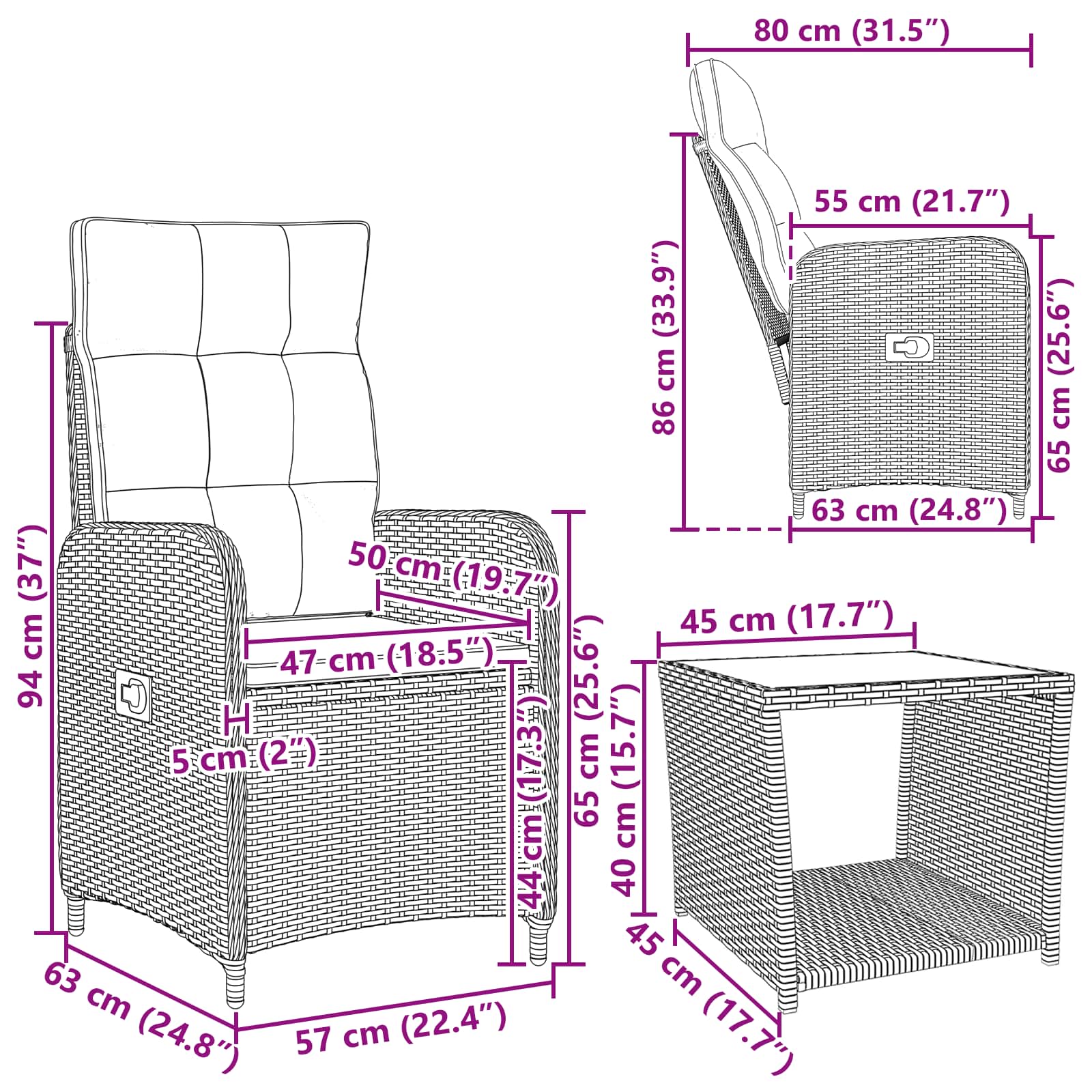 vidaXL Tuin loungeset 2 st Zwart PE Rattan en Poeder-Coated Staal