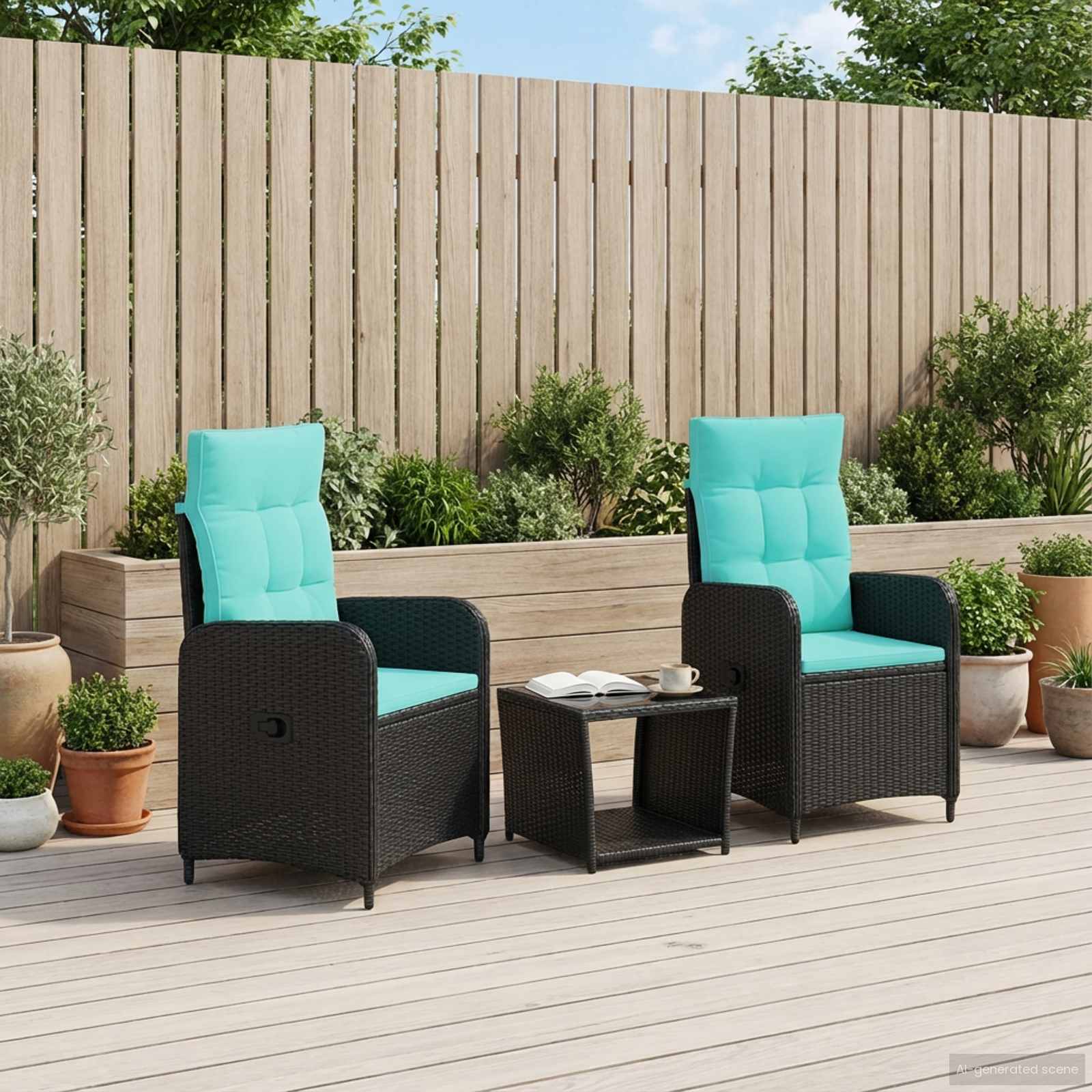 vidaXL Tuin loungeset 2 st Zwart PE Rattan en Poeder-Coated Staal