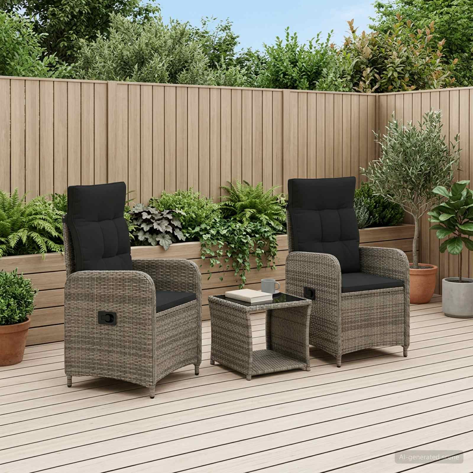 vidaXL Tuin loungeset 2 st Zwart PE Rattan en Poeder-Coated Staal