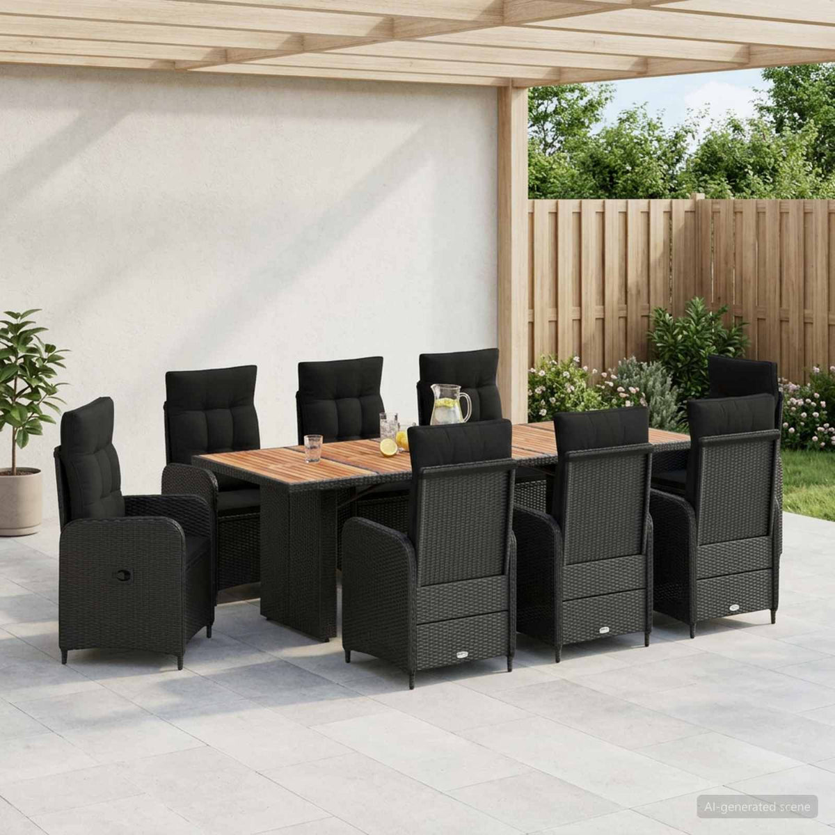 vidaXL Buiten eettafelset 7 st Zwart poly rattan