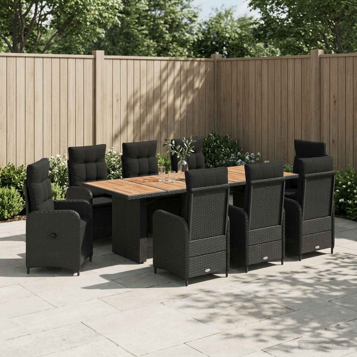 vidaXL Buiten eettafelset 7 st Zwart poly rattan