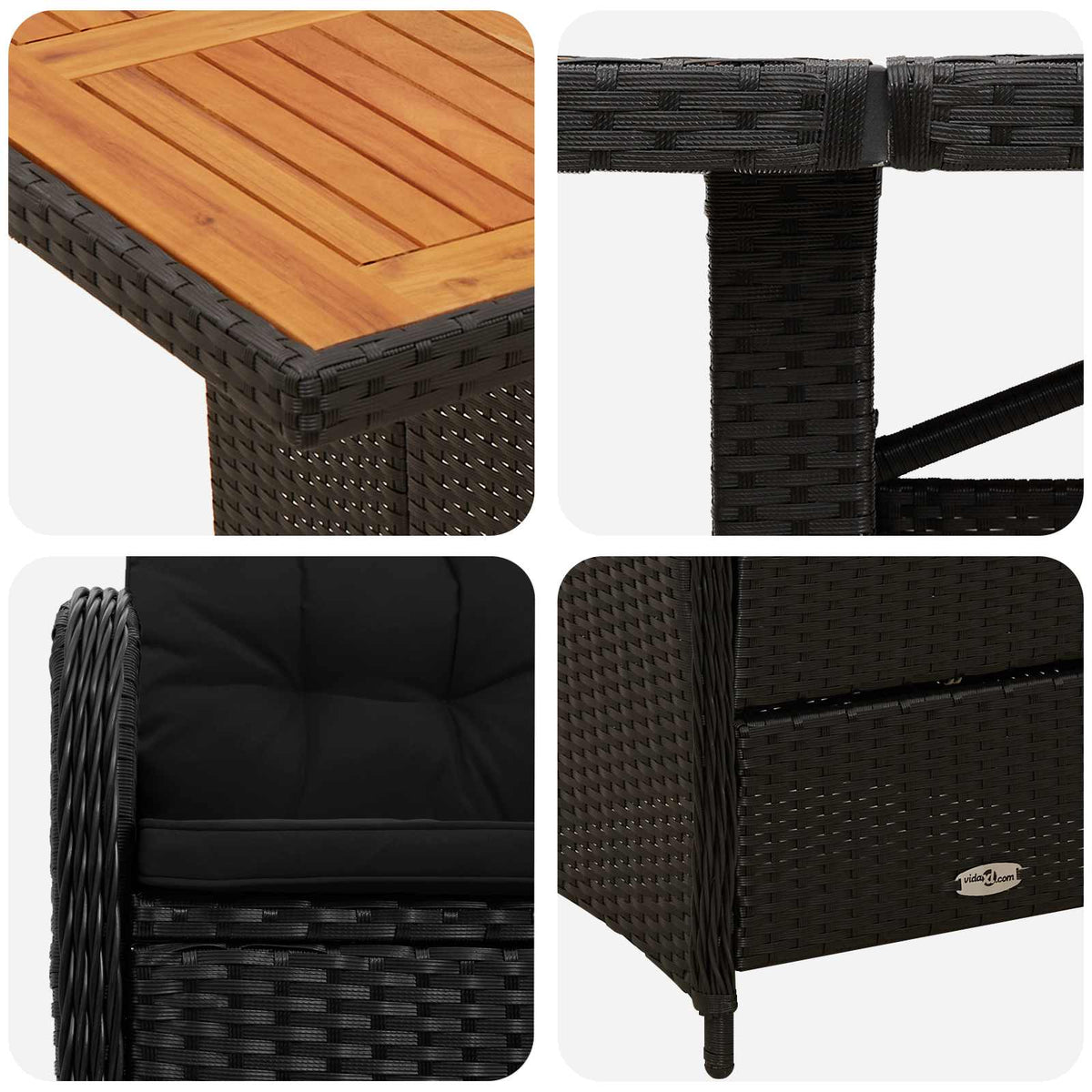 vidaXL Buiten eettafelset 7 st Zwart poly rattan