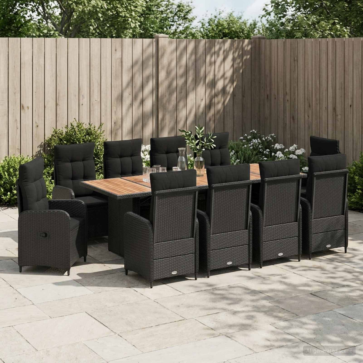 vidaXL Buiten eettafelset 7 st Zwart poly rattan