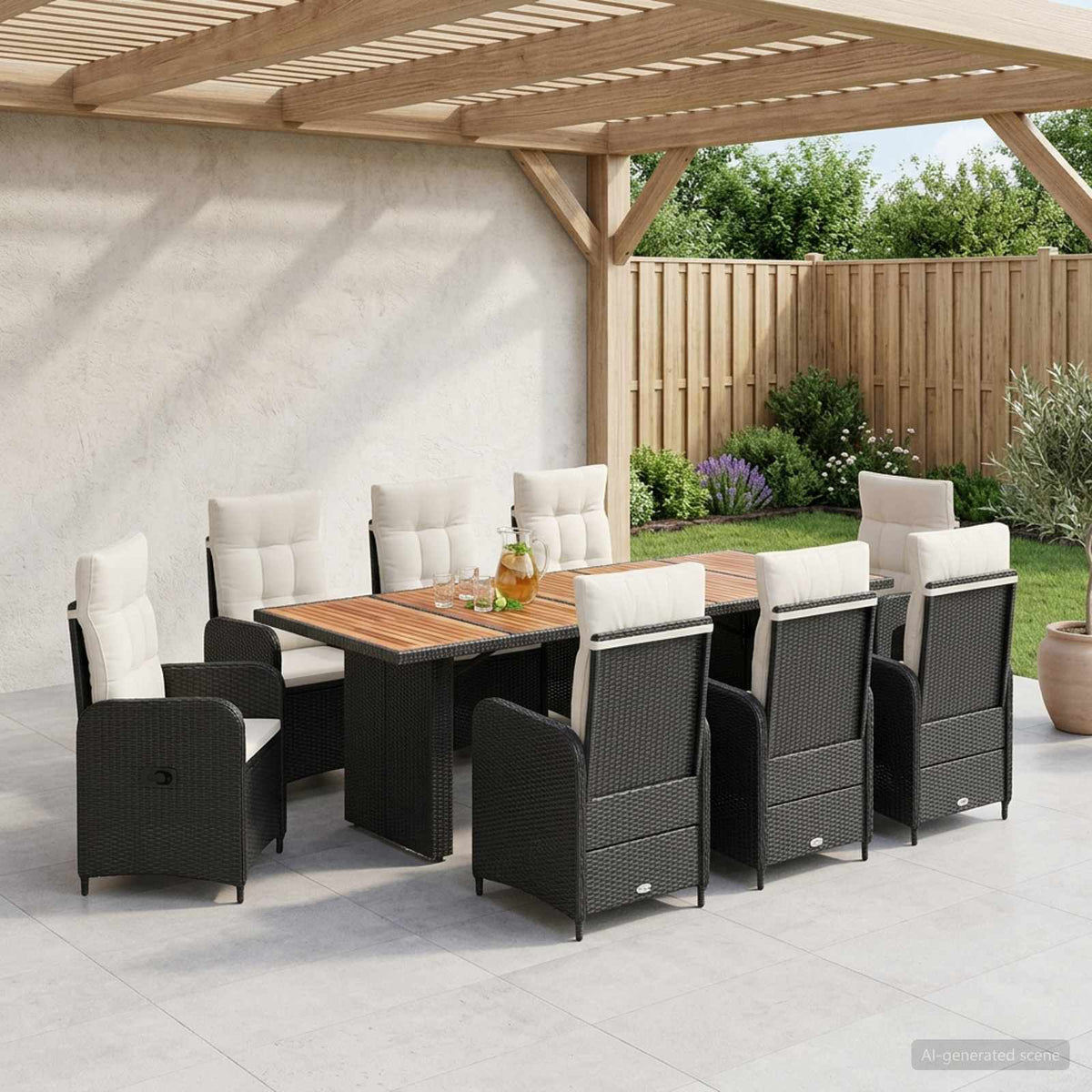 vidaXL Buiten eettafelset 7 st Zwart poly rattan