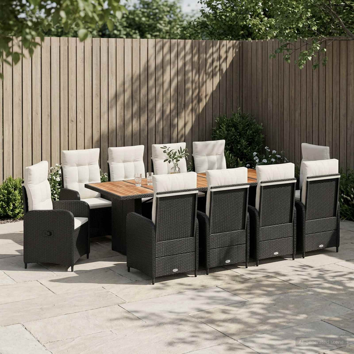 vidaXL Buiten eettafelset 7 st Zwart poly rattan