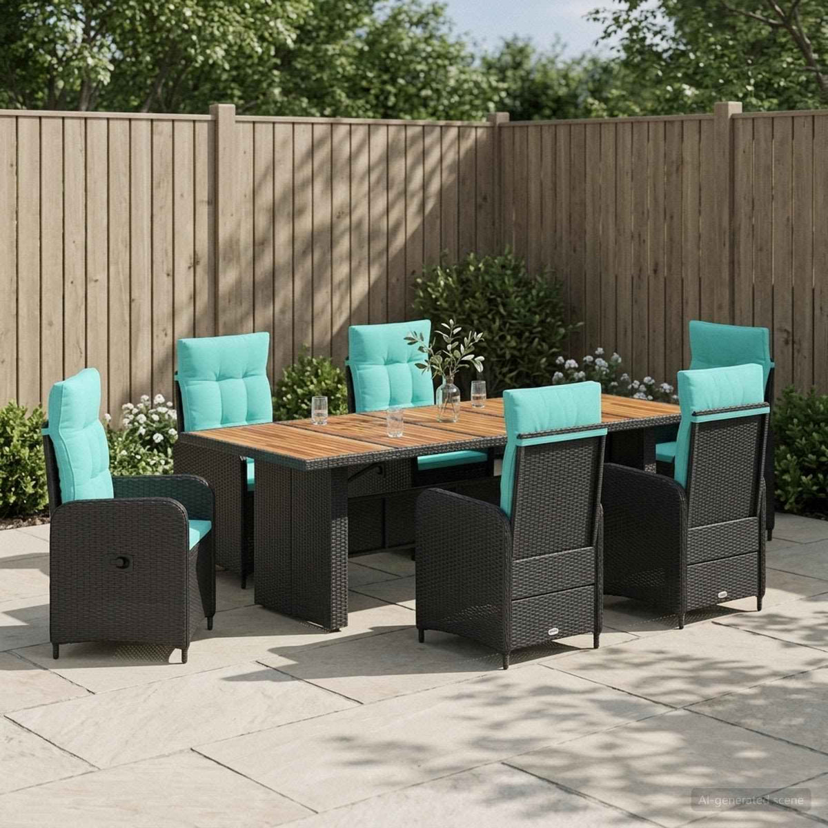 vidaXL Buiten eettafelset 7 st Zwart poly rattan