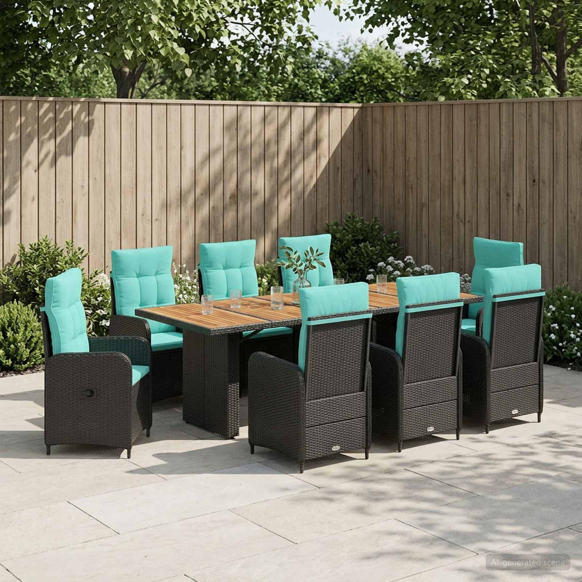 vidaXL Buiten eettafelset 7 st Zwart poly rattan