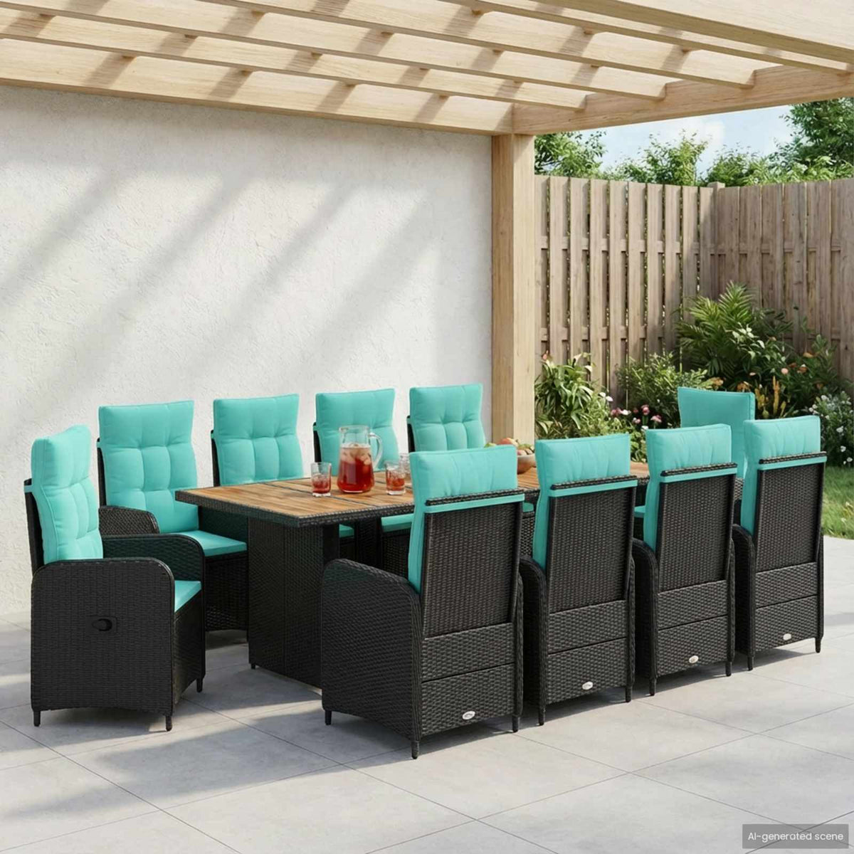 vidaXL Buiten eettafelset 7 st Zwart poly rattan