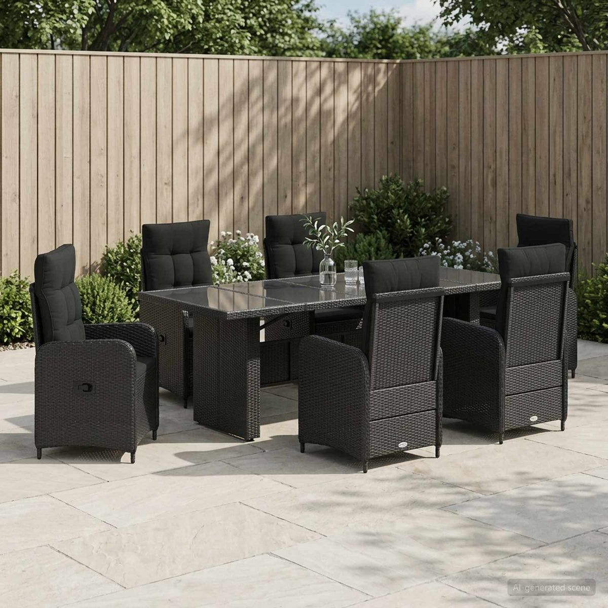 vidaXL Buiten eettafelset 7 st Zwart poly rattan
