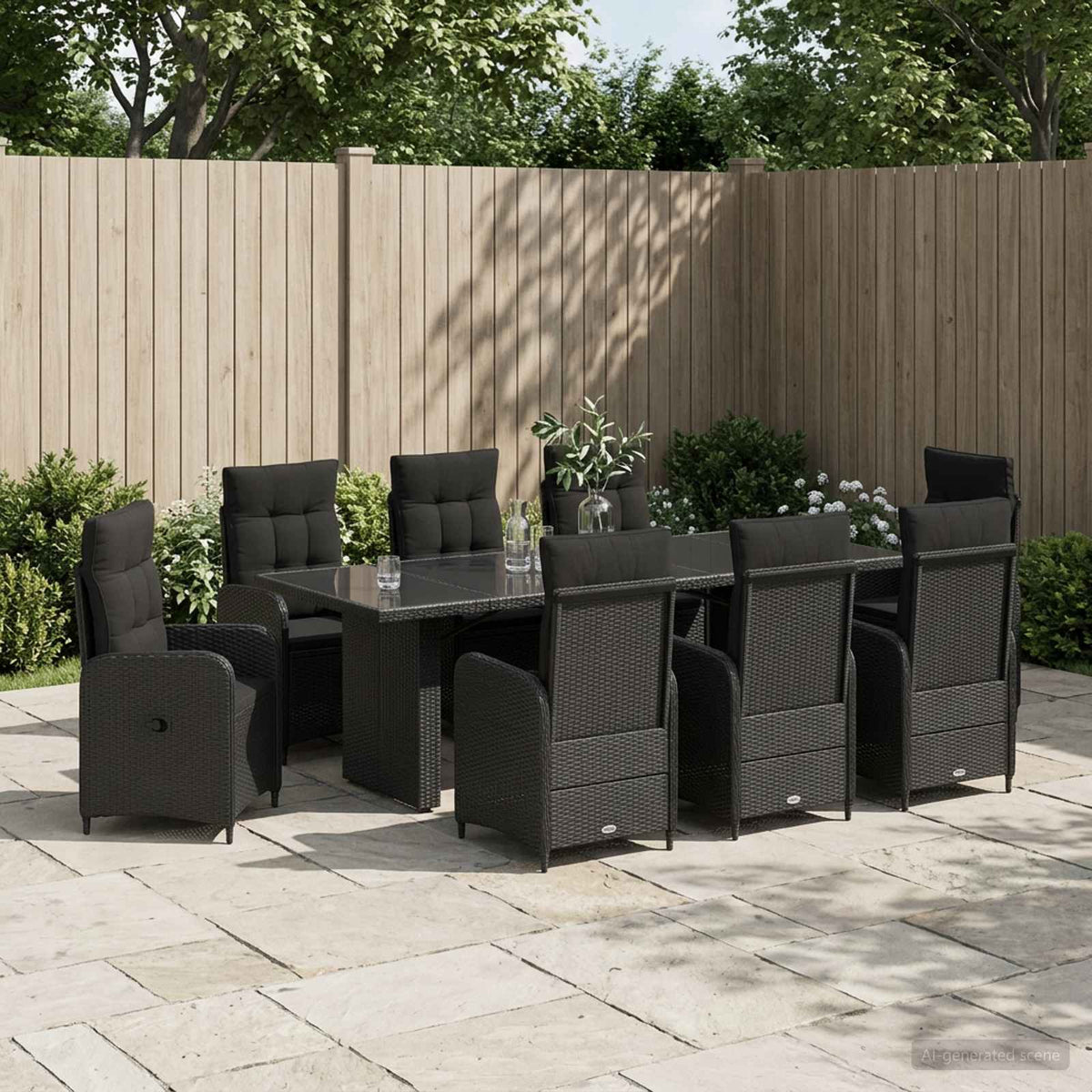 vidaXL Buiten eettafelset 7 st Zwart poly rattan