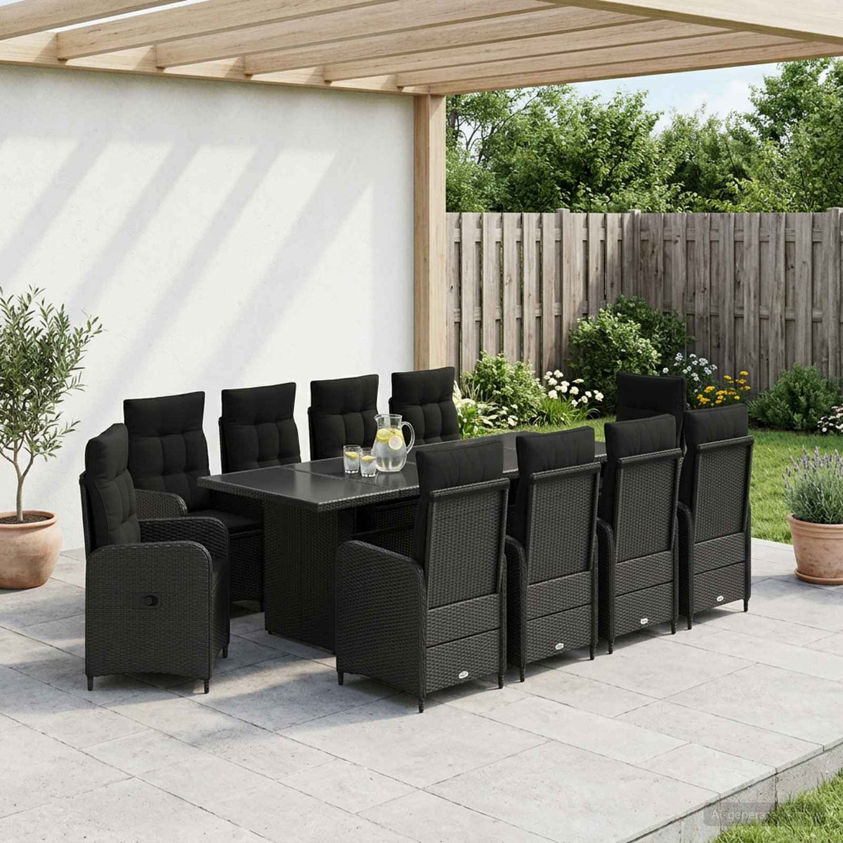 vidaXL Buiten eettafelset 7 st Zwart poly rattan