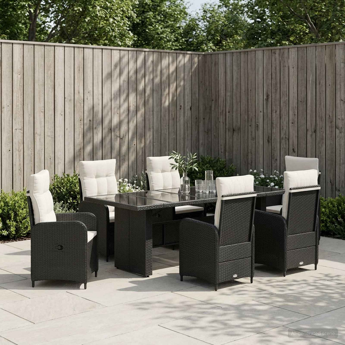vidaXL Buiten eettafelset 7 st Zwart poly rattan
