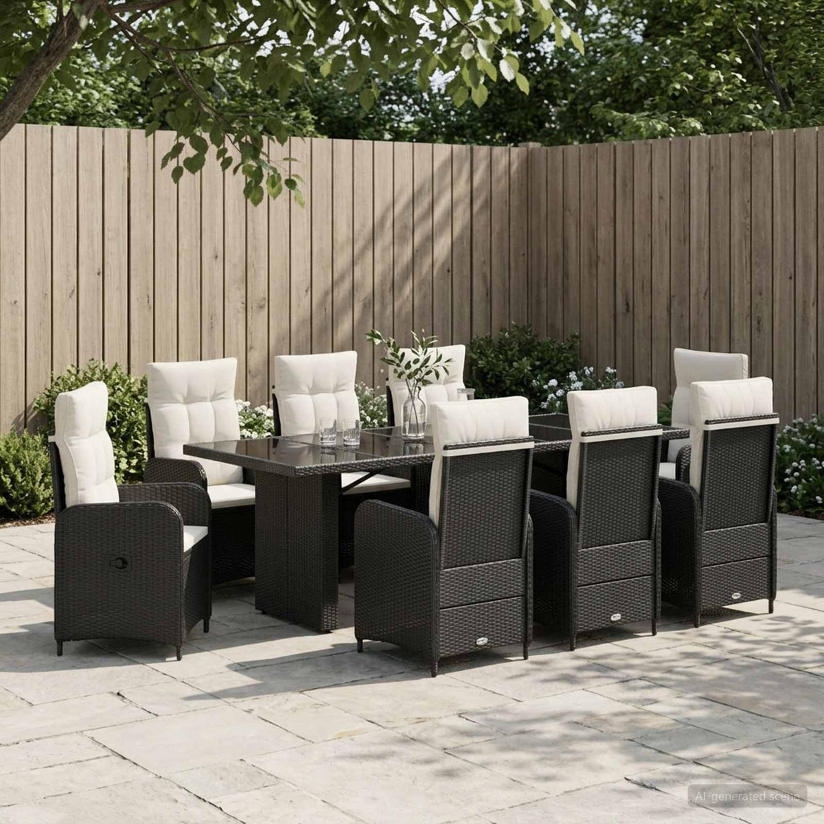 vidaXL Buiten eettafelset 7 st Zwart poly rattan