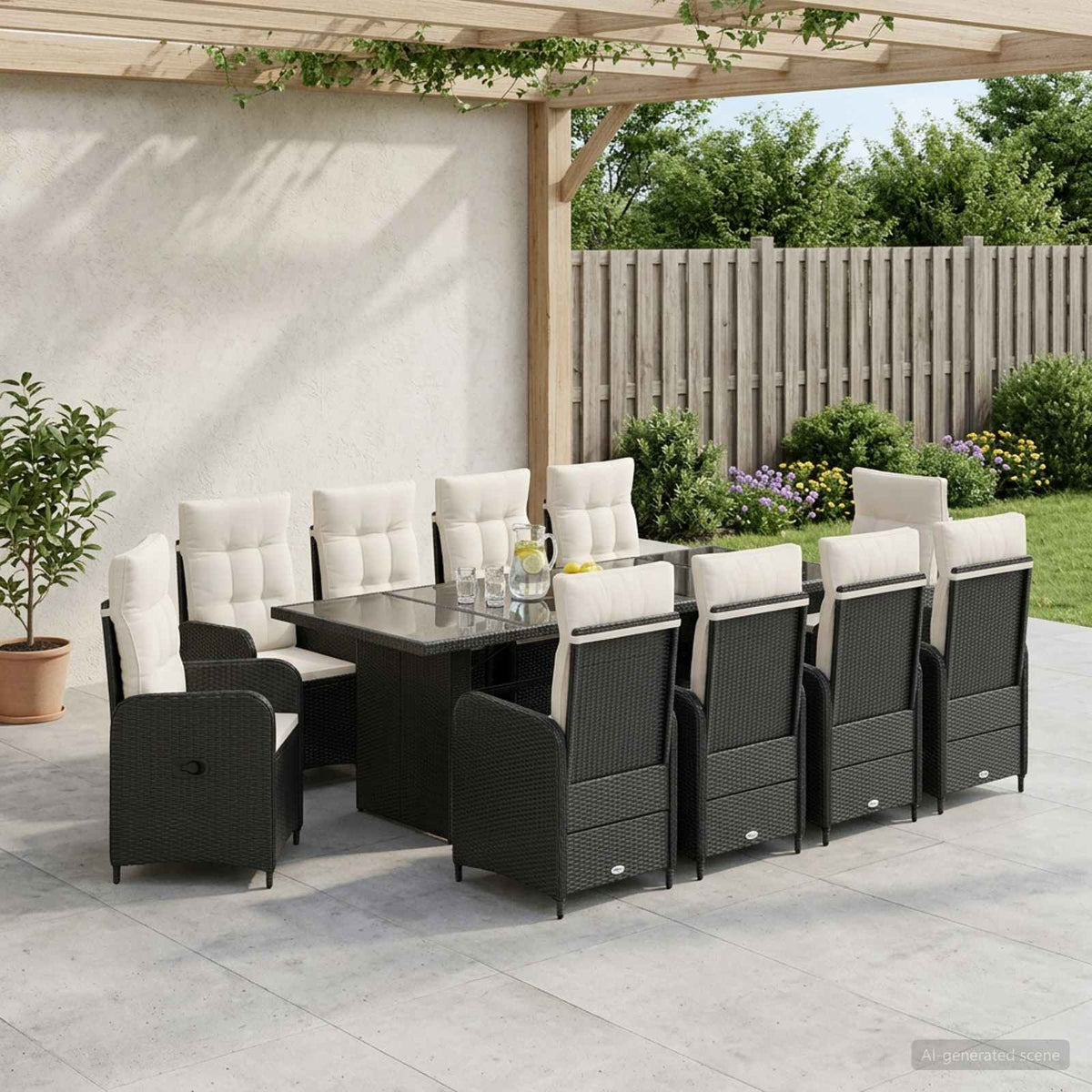 vidaXL Buiten eettafelset 7 st Zwart poly rattan