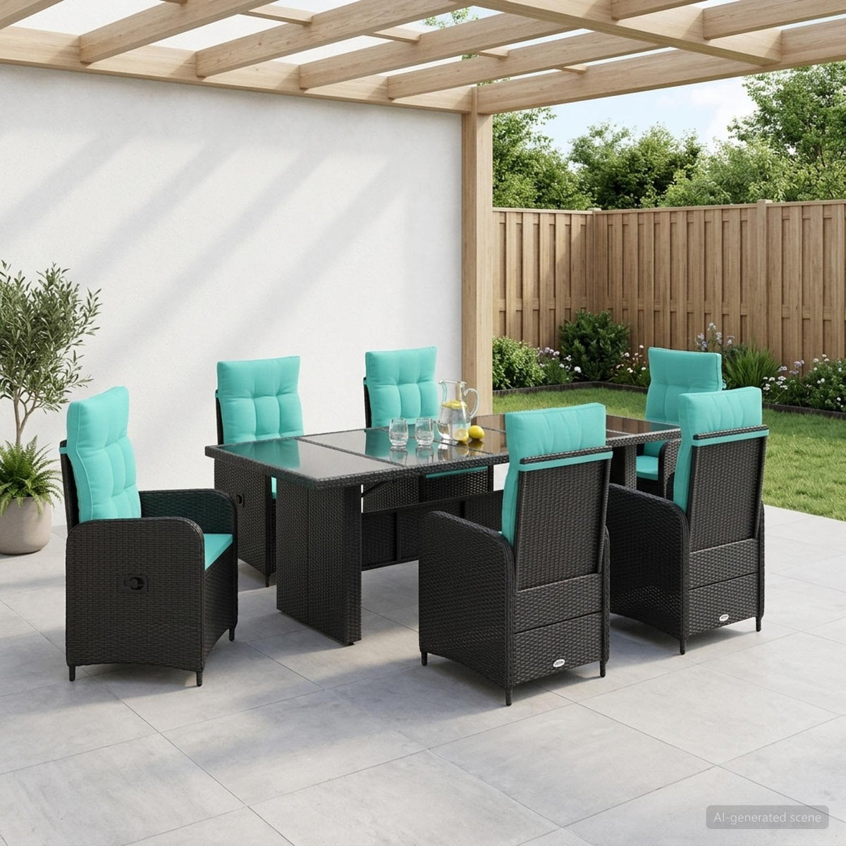vidaXL Buiten eettafelset 7 st Zwart poly rattan