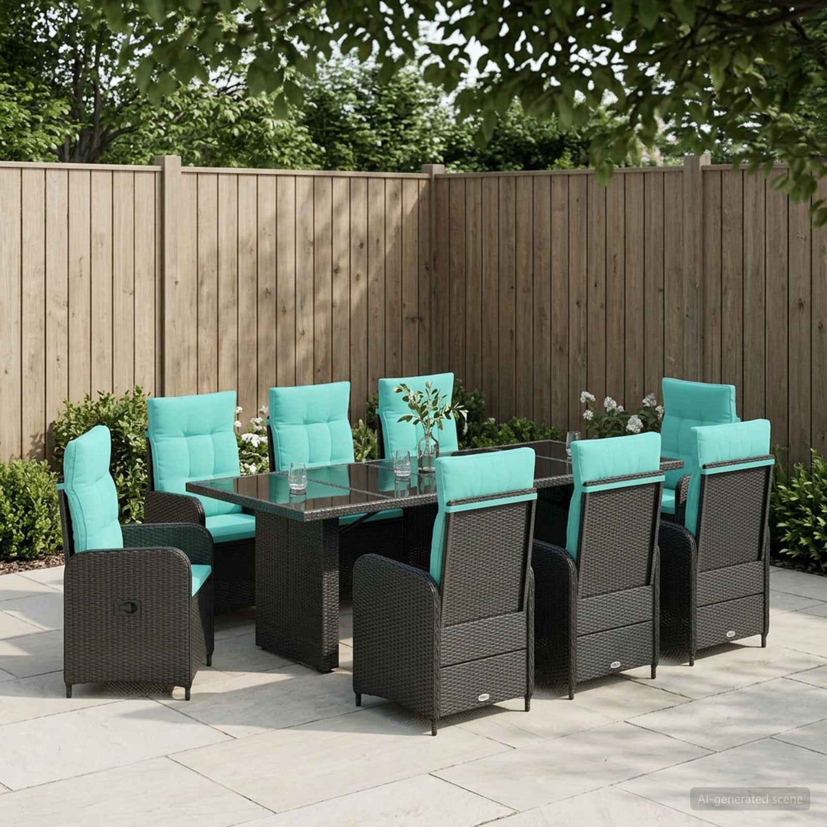 vidaXL Buiten eettafelset 7 st Zwart poly rattan