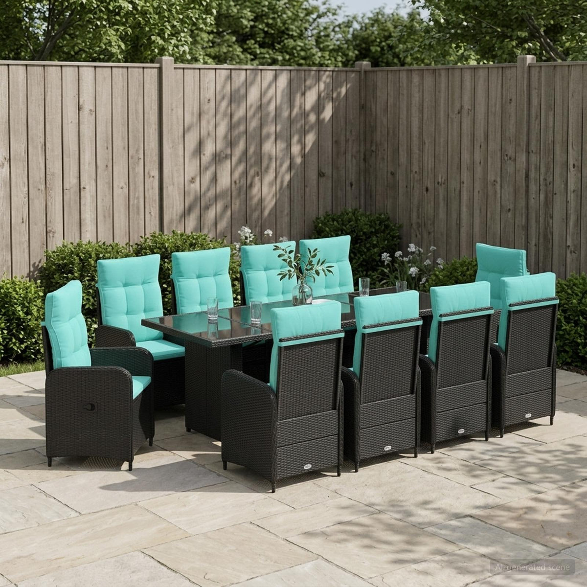 vidaXL Buiten eettafelset 7 st Zwart poly rattan