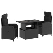 vidaXL Buiten eettafelset met kussen 3 pcs Zwart poly rattan