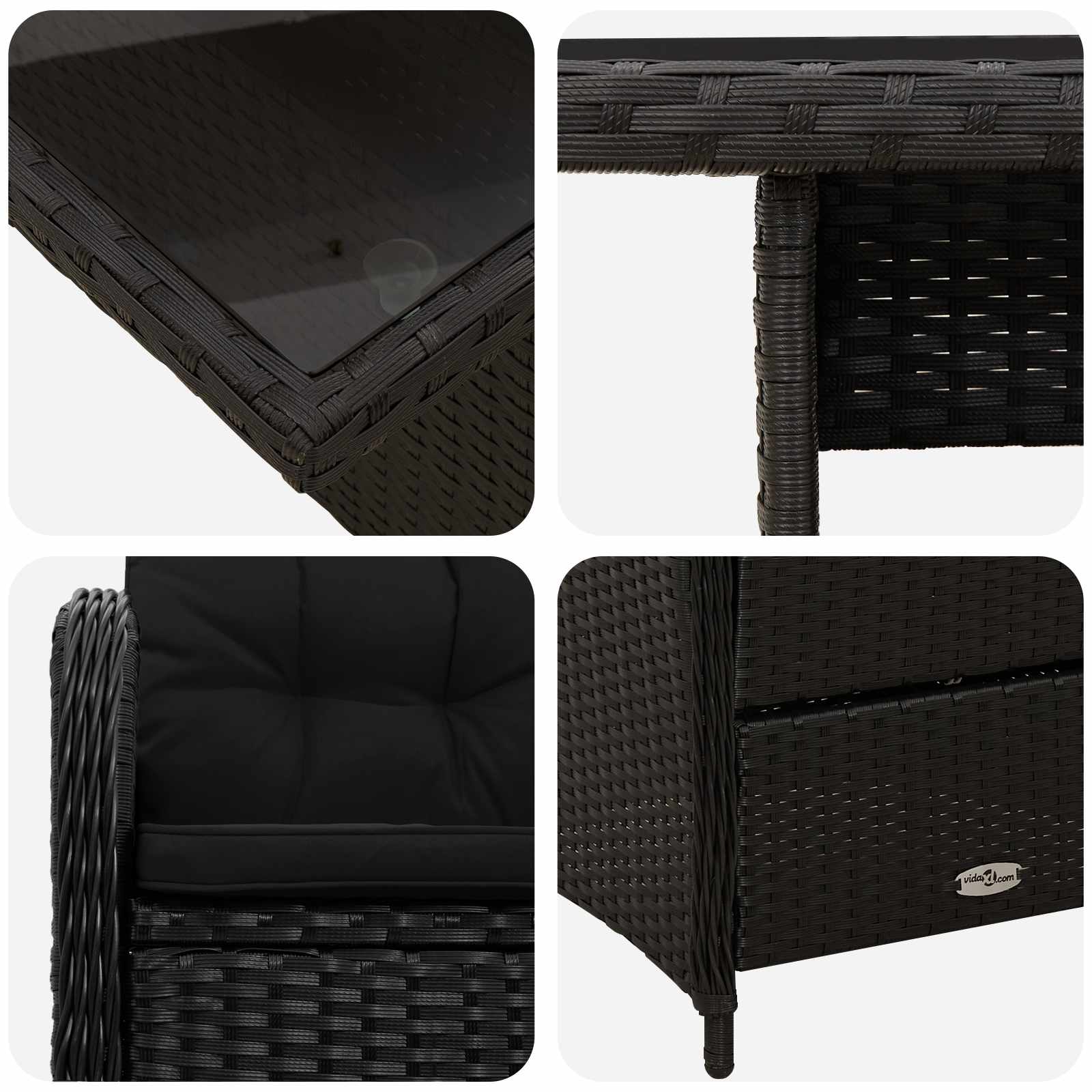 vidaXL Buiten eettafelset met kussen 3 pcs Zwart poly rattan