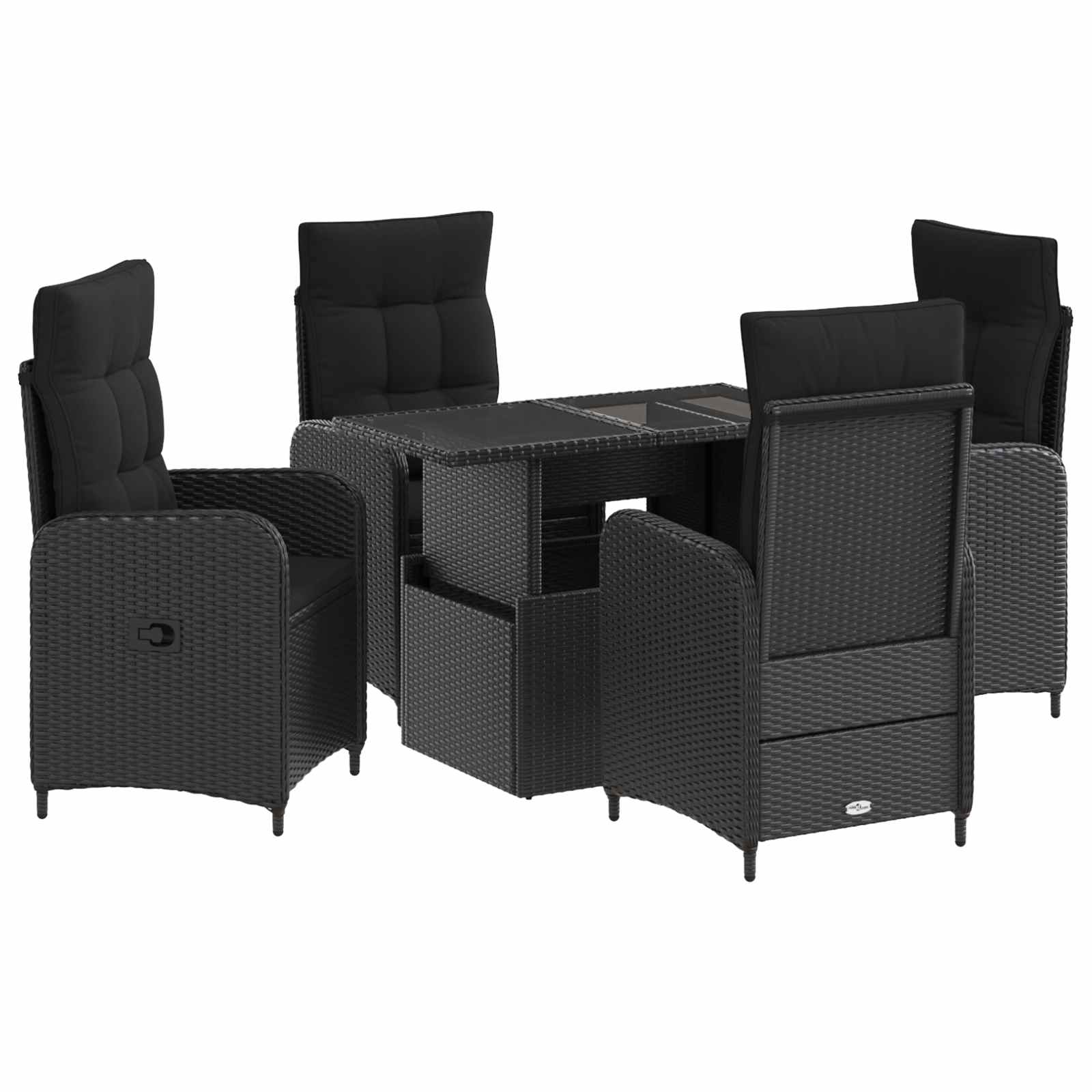 vidaXL Buiten eettafelset met kussen 3 pcs Zwart poly rattan