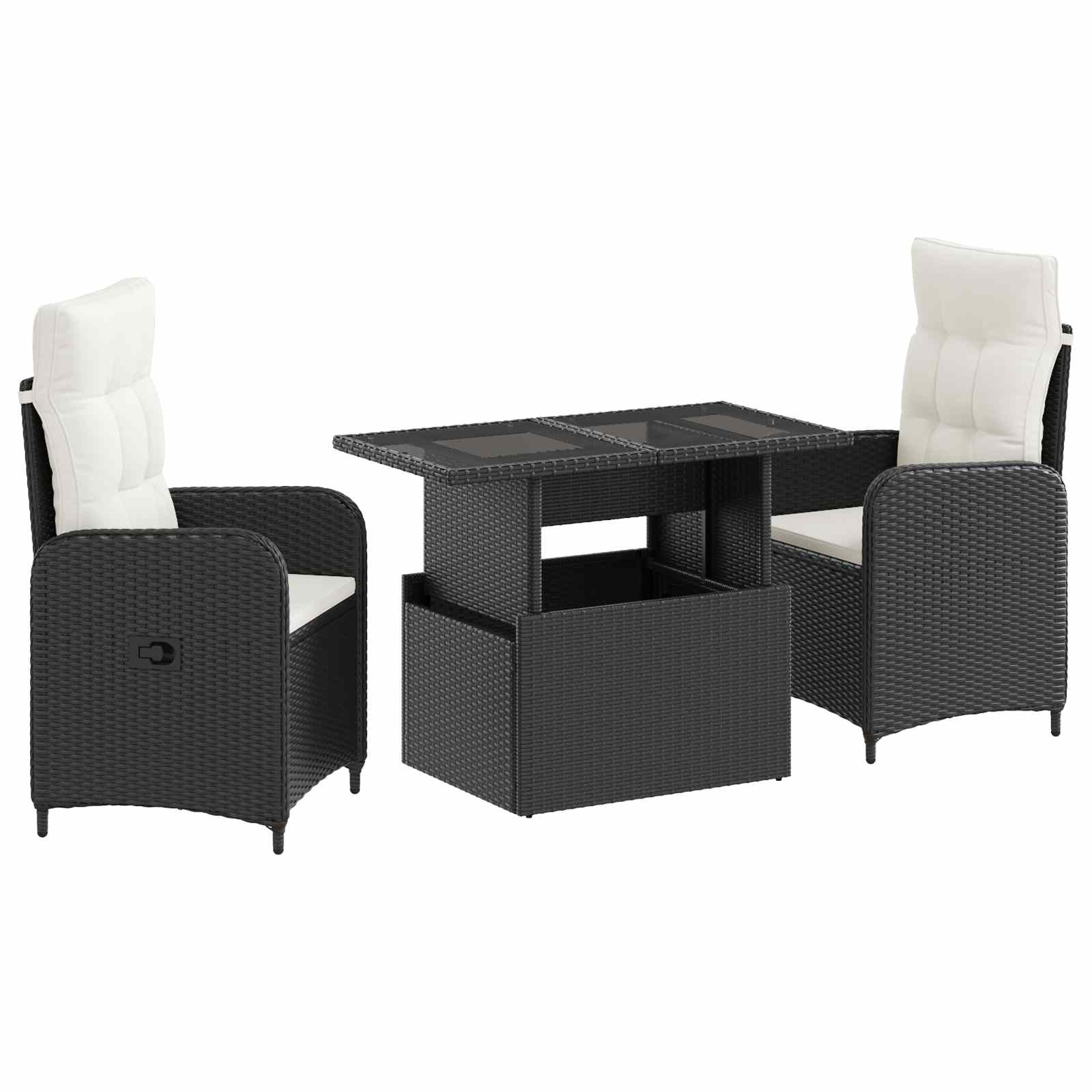 vidaXL Buiten eettafelset met kussen 3 pcs Zwart poly rattan