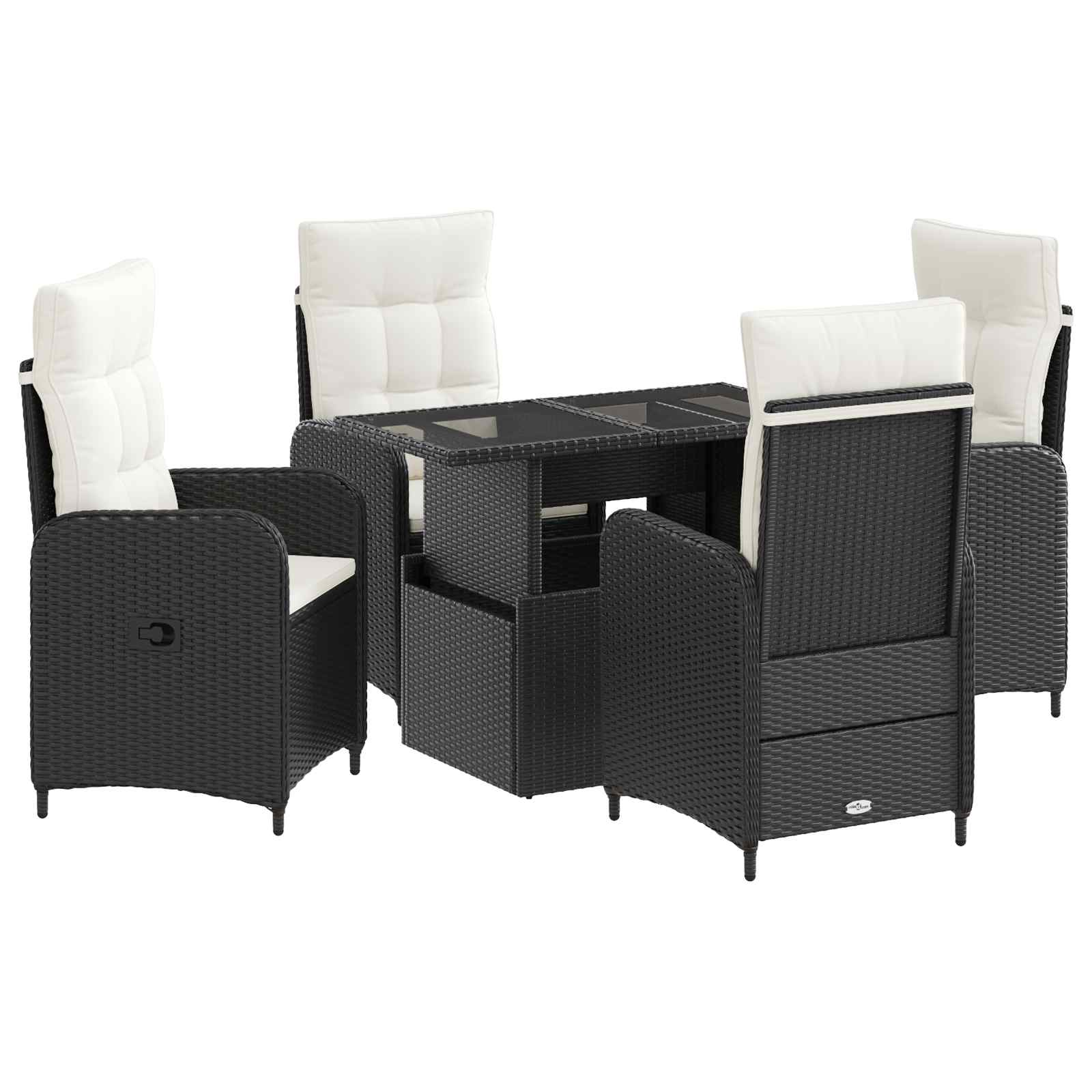 vidaXL Buiten eettafelset met kussen 3 pcs Zwart poly rattan
