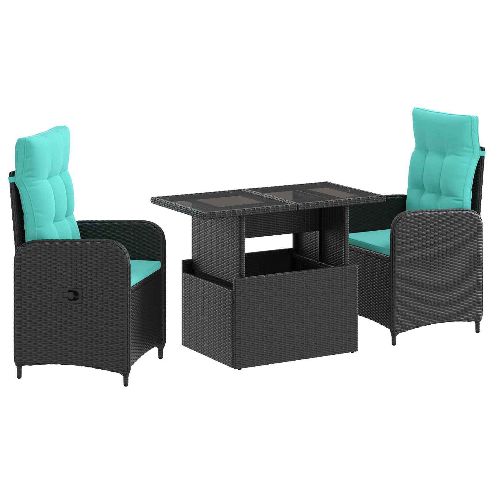 vidaXL Buiten eettafelset met kussen 3 pcs Zwart poly rattan