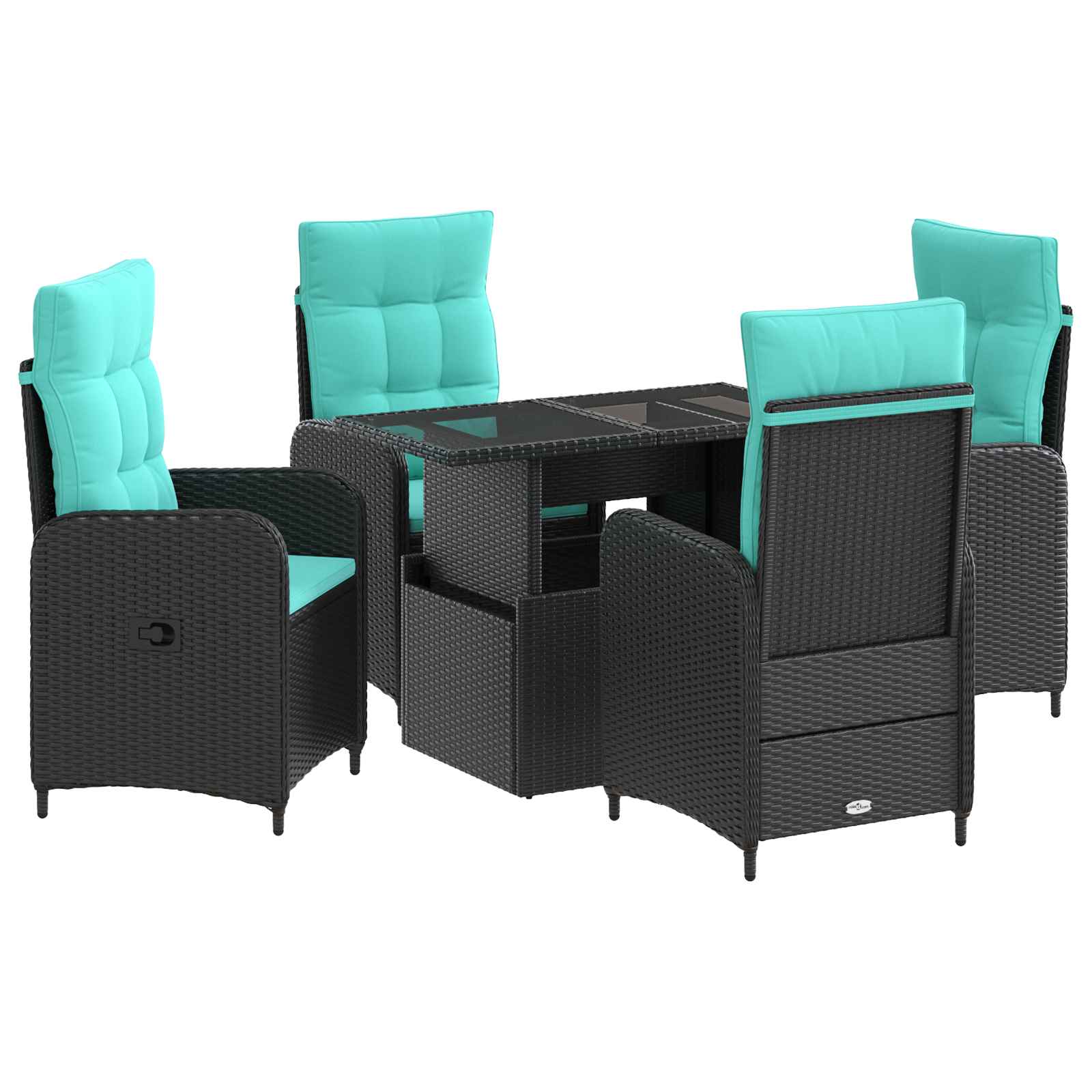 vidaXL Buiten eettafelset met kussen 3 pcs Zwart poly rattan