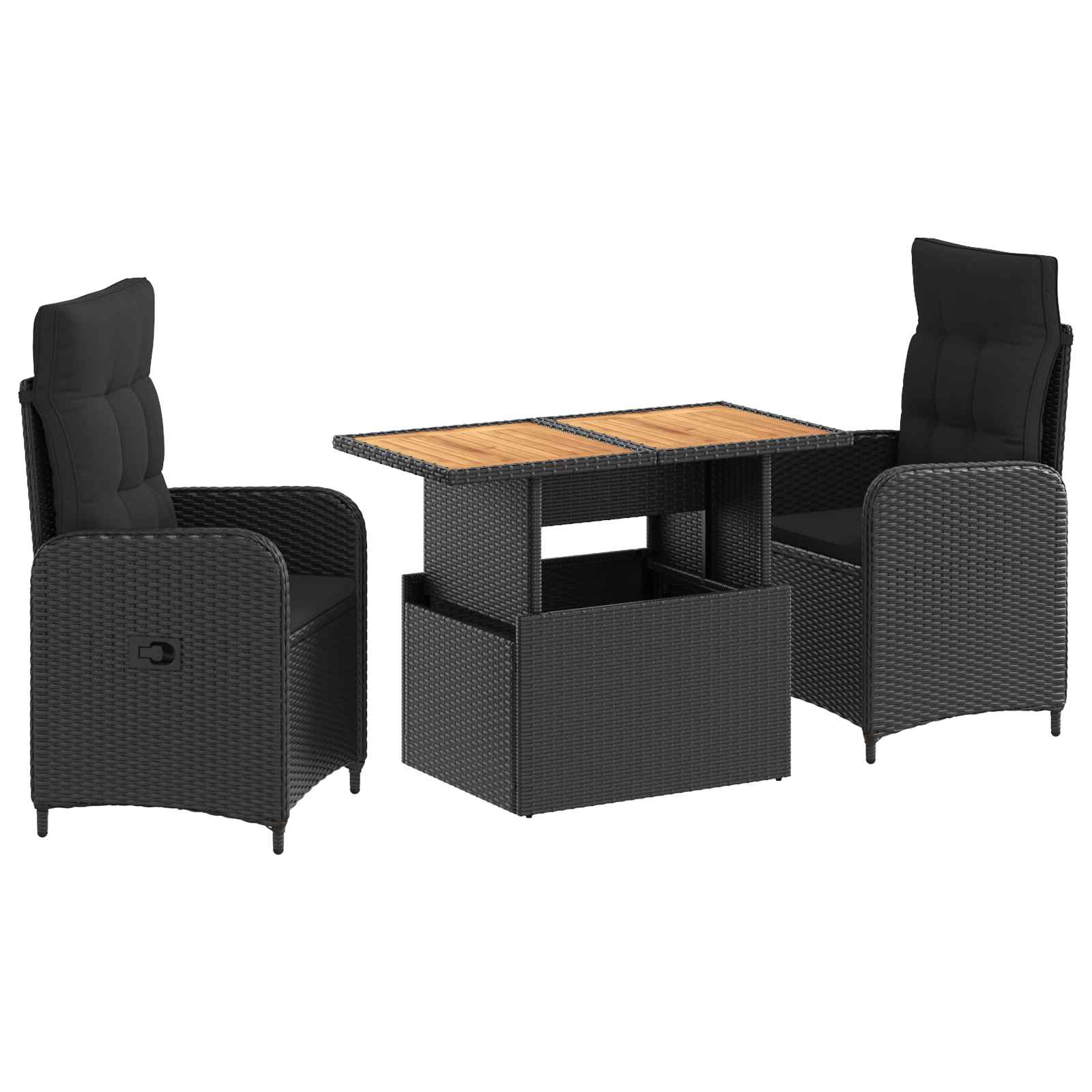 vidaXL Buiten eettafelset met kussen 3 pcs Zwart poly rattan