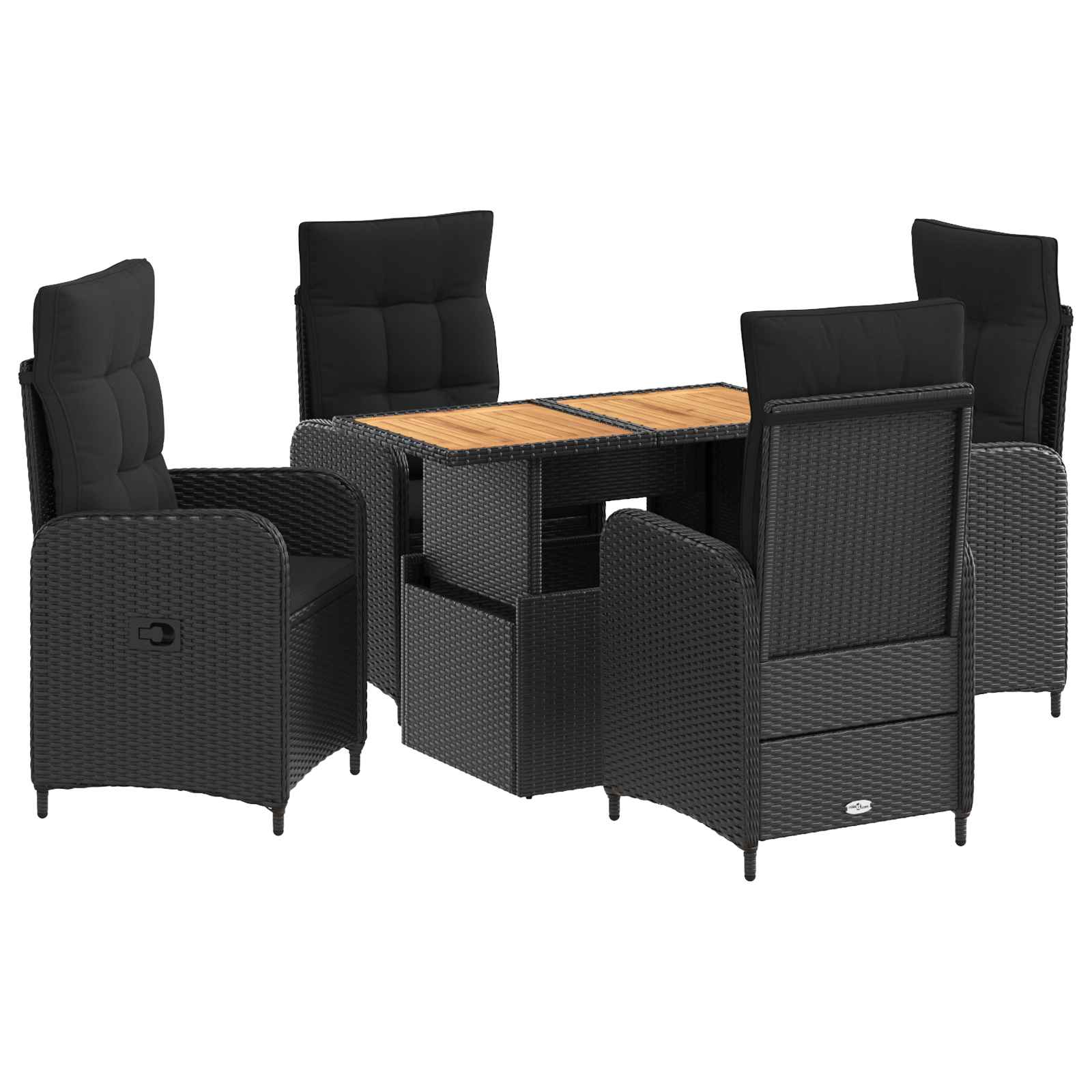 vidaXL Buiten eettafelset met kussen 3 pcs Zwart poly rattan