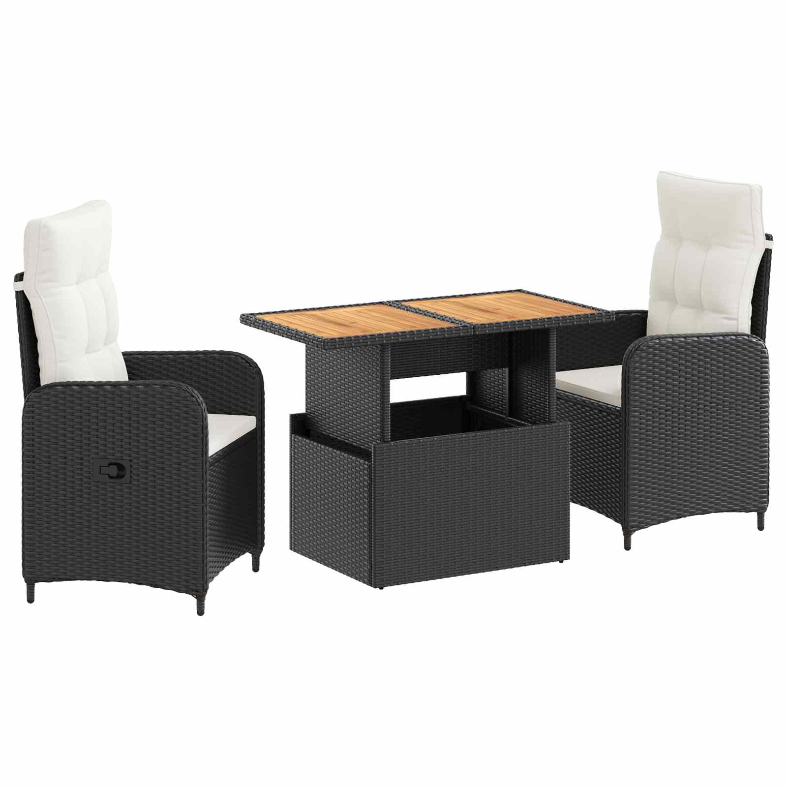 vidaXL Buiten eettafelset met kussen 3 pcs Zwart poly rattan